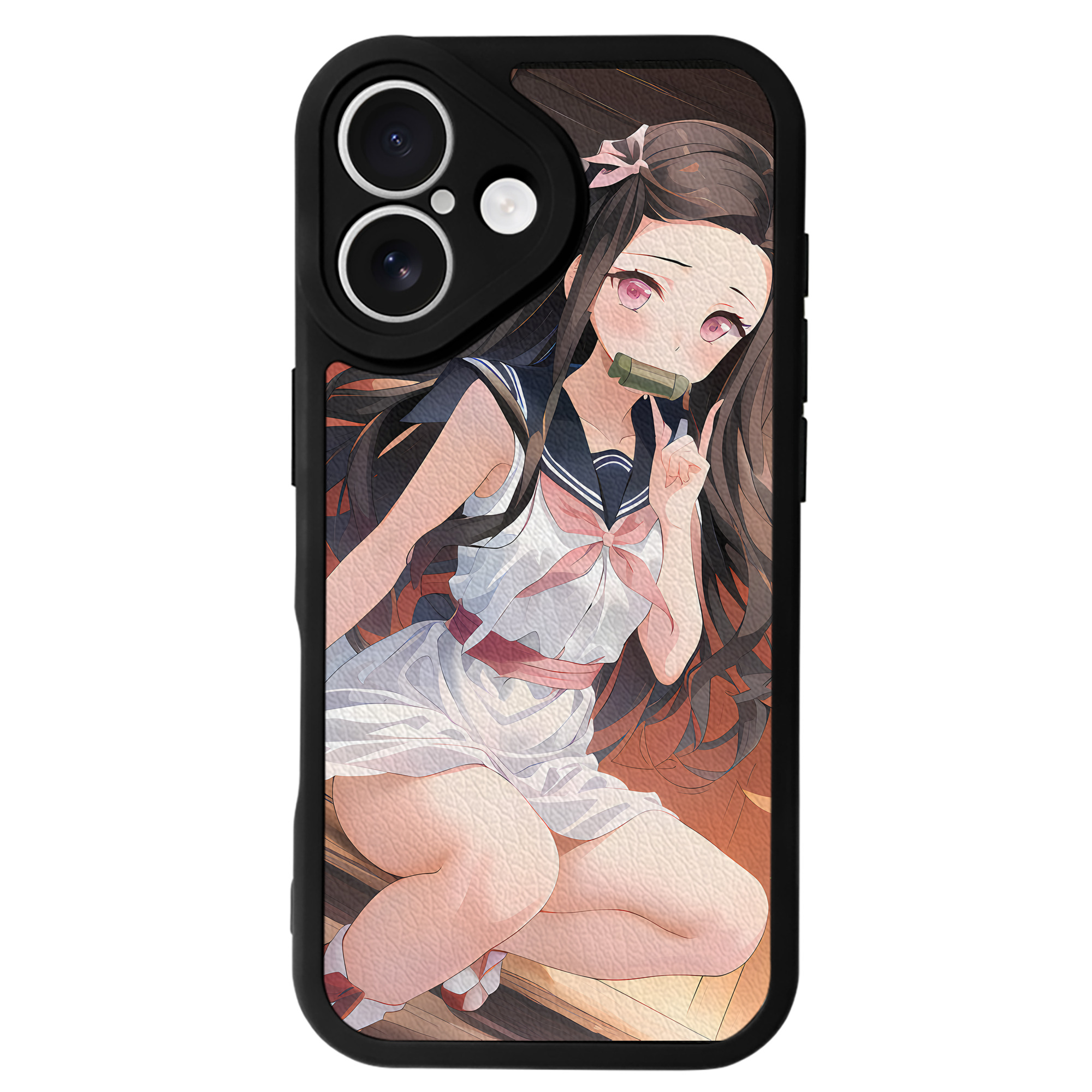 （画像用） 鬼滅の刃（きめつのやいば）竈門 禰󠄀豆子／かまど ねずこ Kamado Nezuko 【iPhone 16シリーズ対応】シリコンスマホケース（レザー調） 材質：シリコン